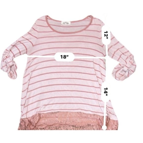 (6 for $25) Hippie Rose Long Sleeve Lace Trim Striped Top Size M - Picture 5 of 5